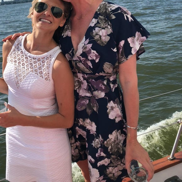 ModCloth C Luce floral v neck dress navy and purple size medium - Picture 3 of 7